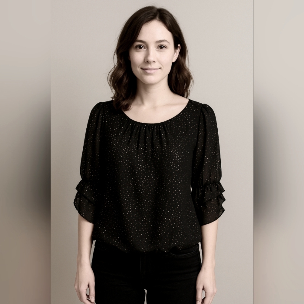 Roz & Ali Black Glitter Top Size Small